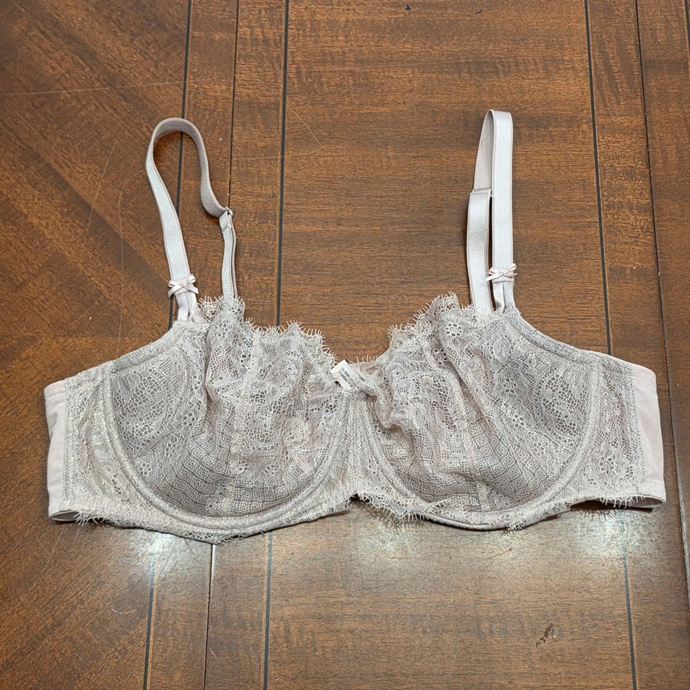 Victoria's Secret Bra Women 38D Taupe Dream Angels Eyelash Lace Unlined Demi